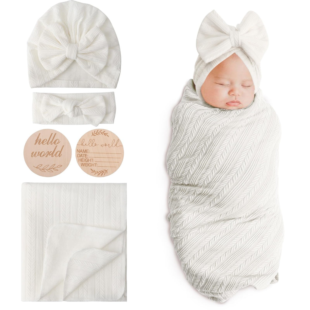 DRESHOW BQUBO white swaddle blankets set for newborns, soft and breathable.