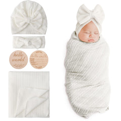 DRESHOW BQUBO white swaddle blankets set for newborns, soft and breathable.