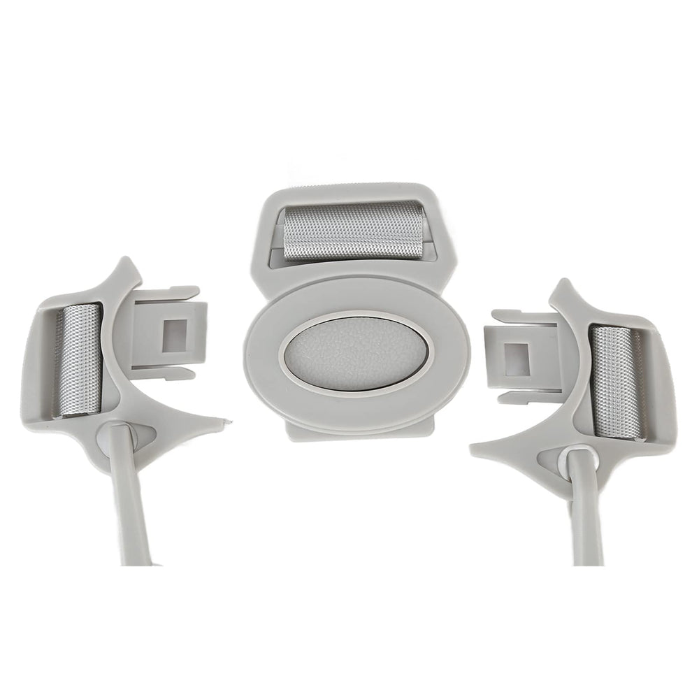 Drfeify shoulder strap and buckle alignment for secure restraint.