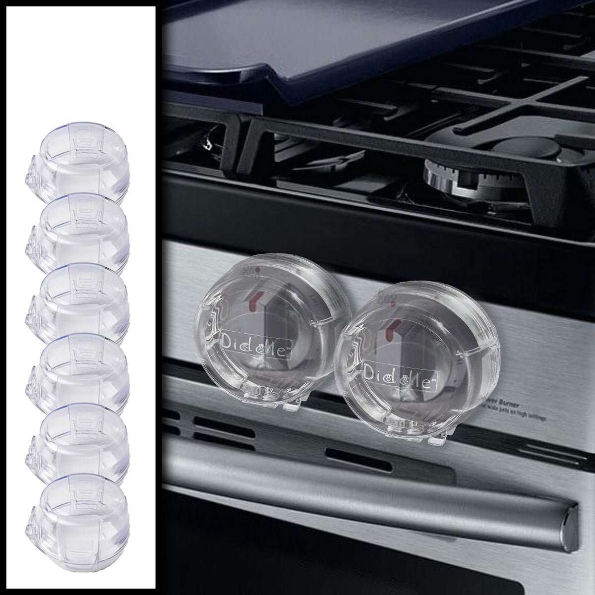 Driddle 6-pack clear stove knob covers protect kids while preserving easy access