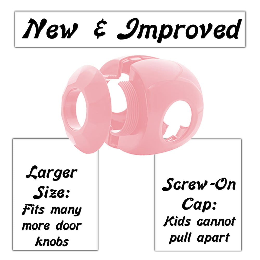 Driddle pink door knob safety cover on a door knob shows quick use