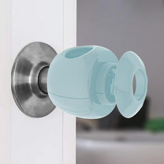 Driddle blue safety cover mounted on a spherical door knob.