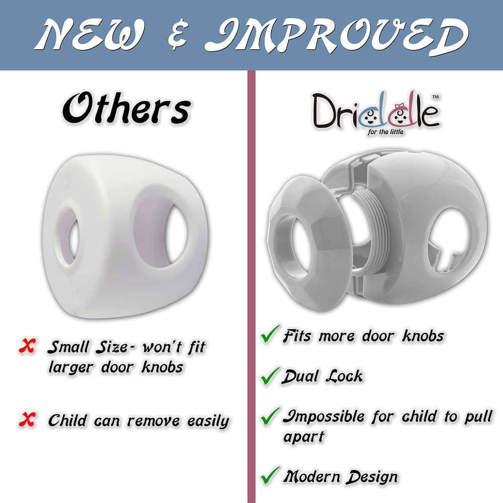 Driddle larger-size door knob safety cover fits most spherical doorknobs for easy use.