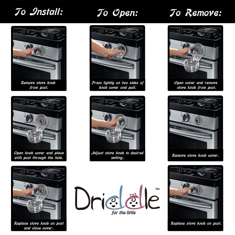 Driddle no-tools installation for fast, secure stove knob protection