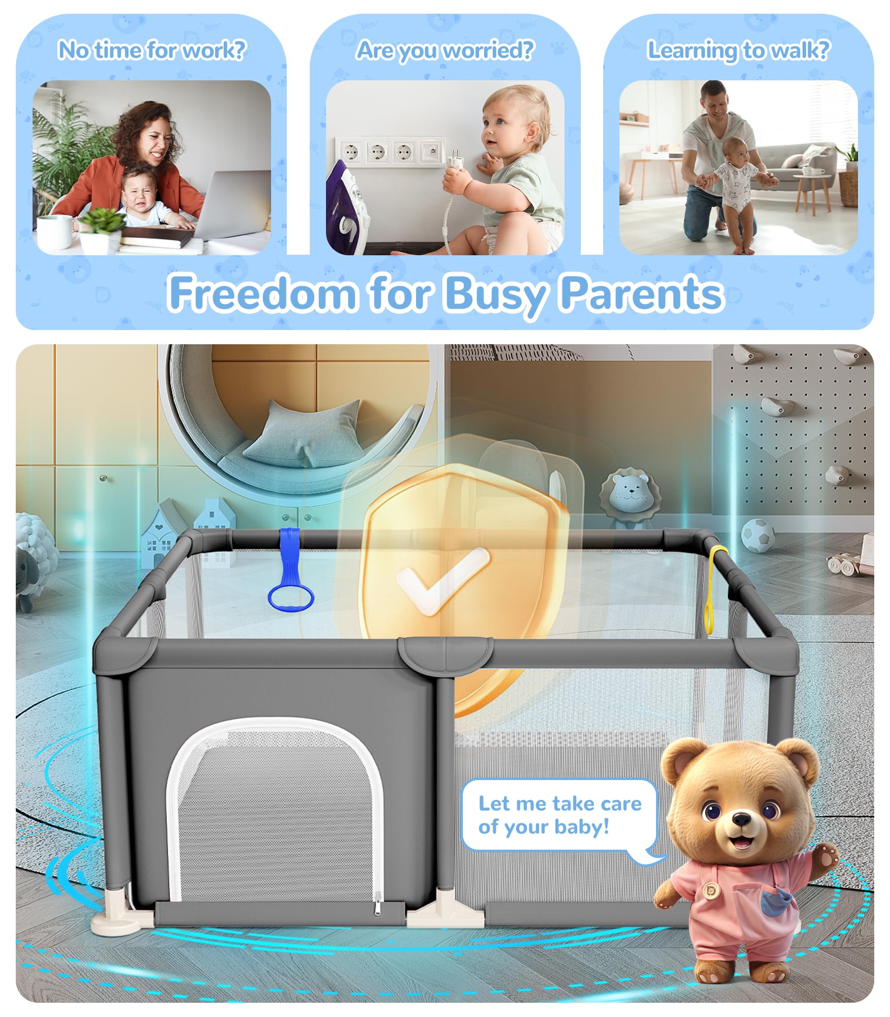 Dripex playpen breathable mesh walls stay visible and airy.