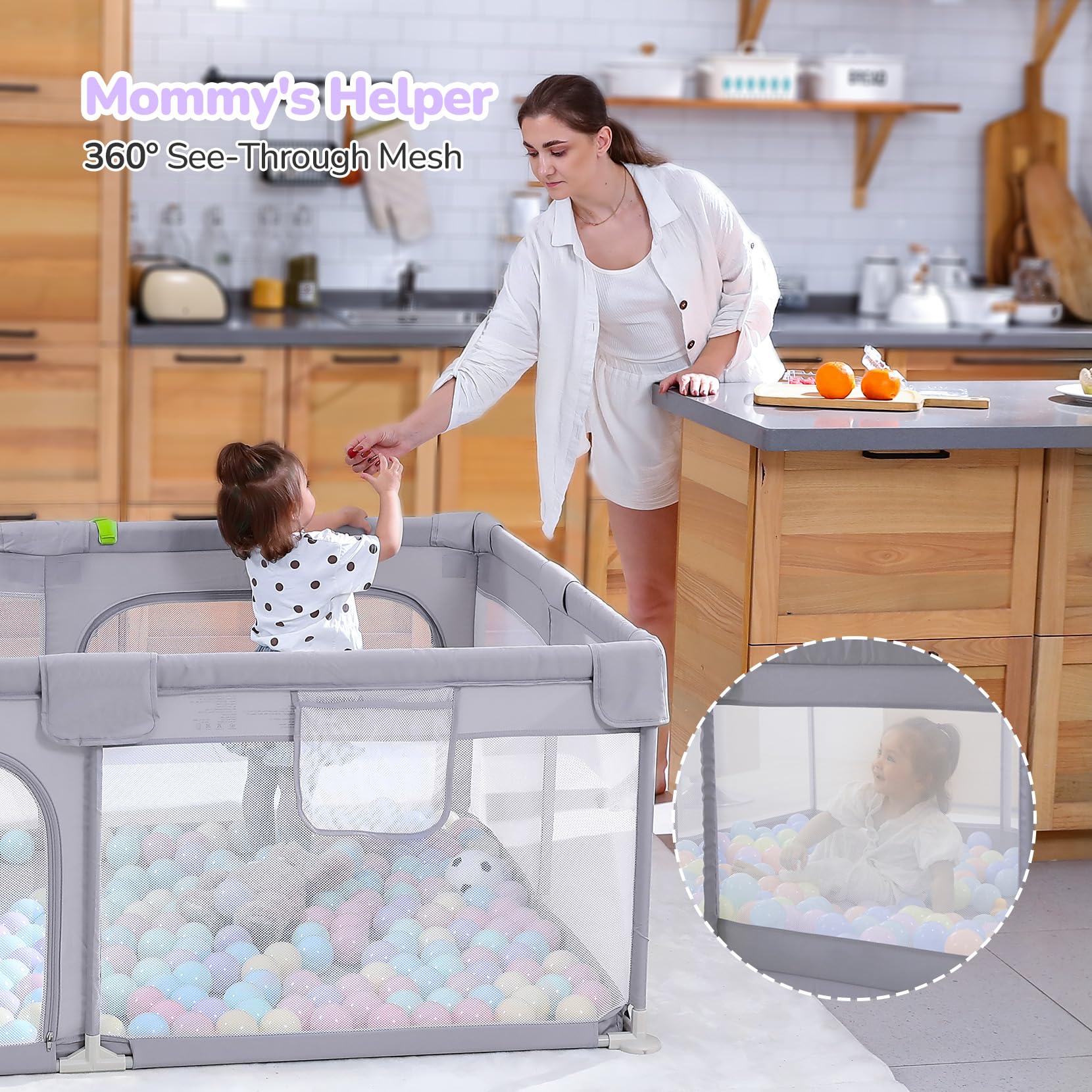 Dripex baby playpen mesh view shows breathable enclosure for monitoring