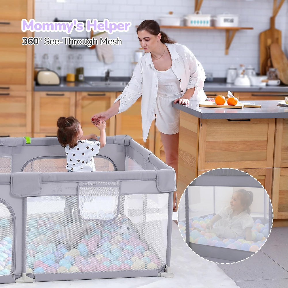 Dripex baby playpen mesh view shows breathable enclosure for monitoring