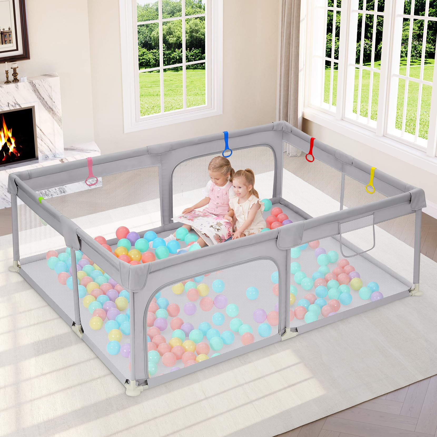 Dripex large baby playpen set up in living room for safe spacious play