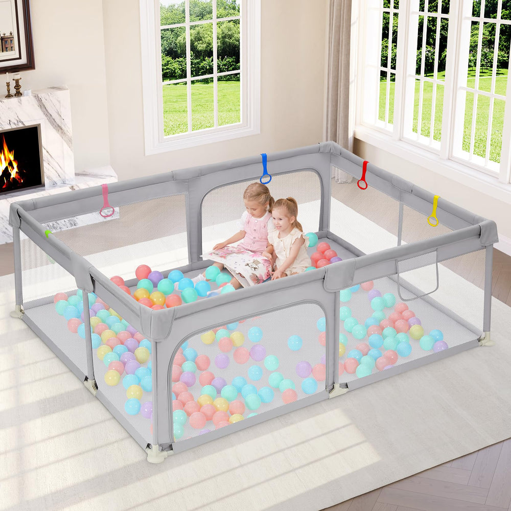 Dripex large baby playpen set up in living room for safe spacious play