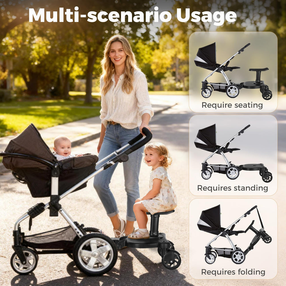 Drizzlen stroller board adjustable height demonstrating customizable standing space