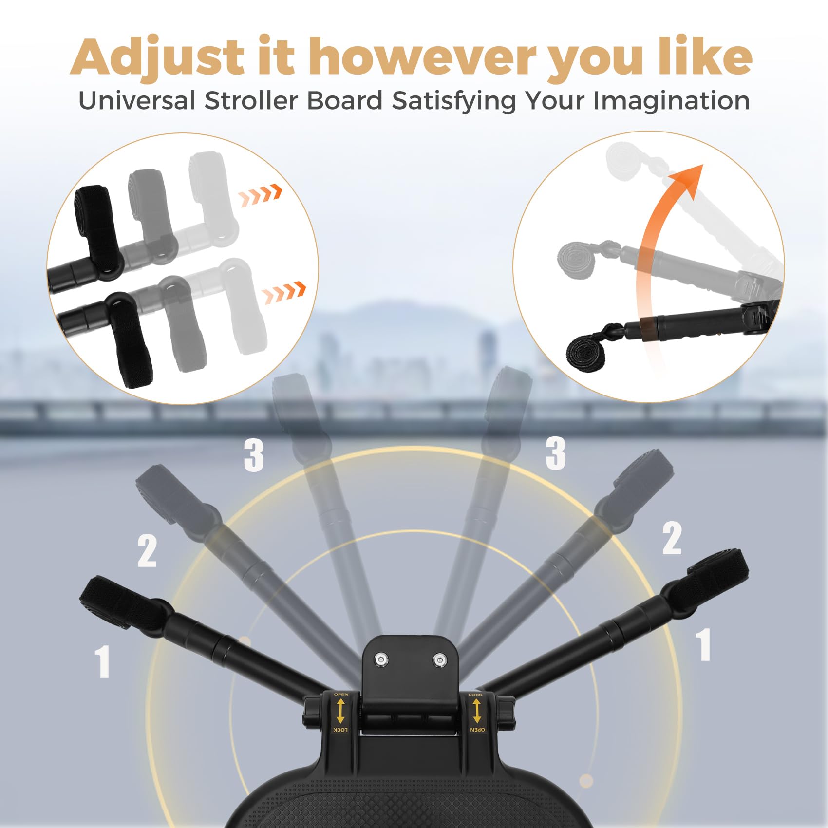 Drizzlen stroller board PU tyres provide cushioning for a smoother ride