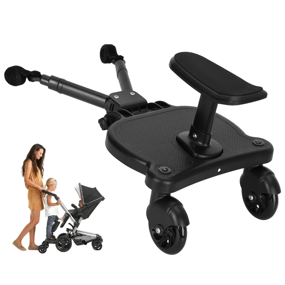 Drizzlen universal stroller board seat attachment for easy seated riding on the go
