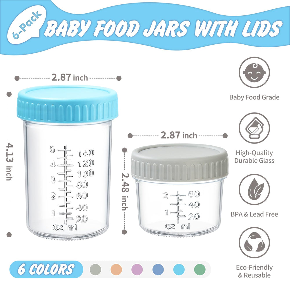 Colorful DRKIO lids on baby food jars for easy color-coding