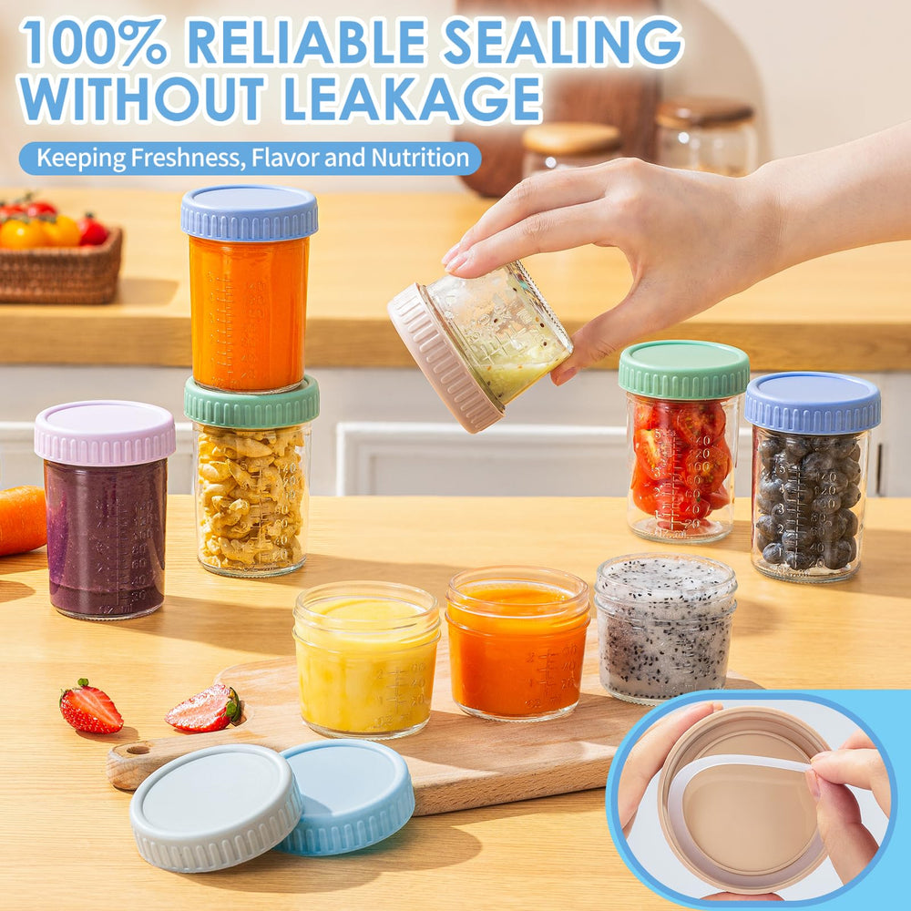 Stackable DRKIO containers saving cabinet space during meal prep.