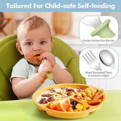 DRKIO silicone handles provide a non-slip grip for confident self-feeding