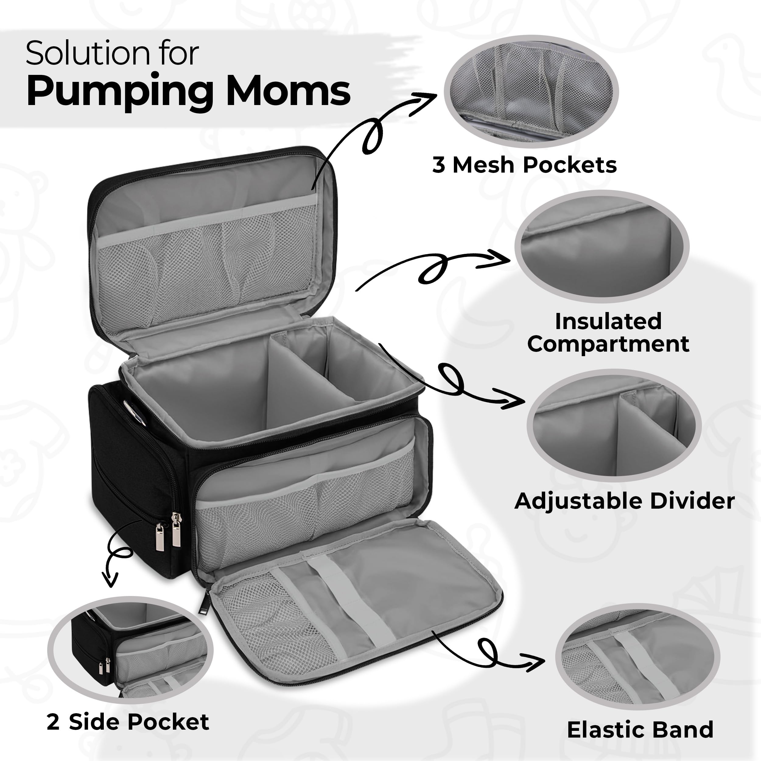 Dropereum bag side tissue pocket for quick access during busy moments.