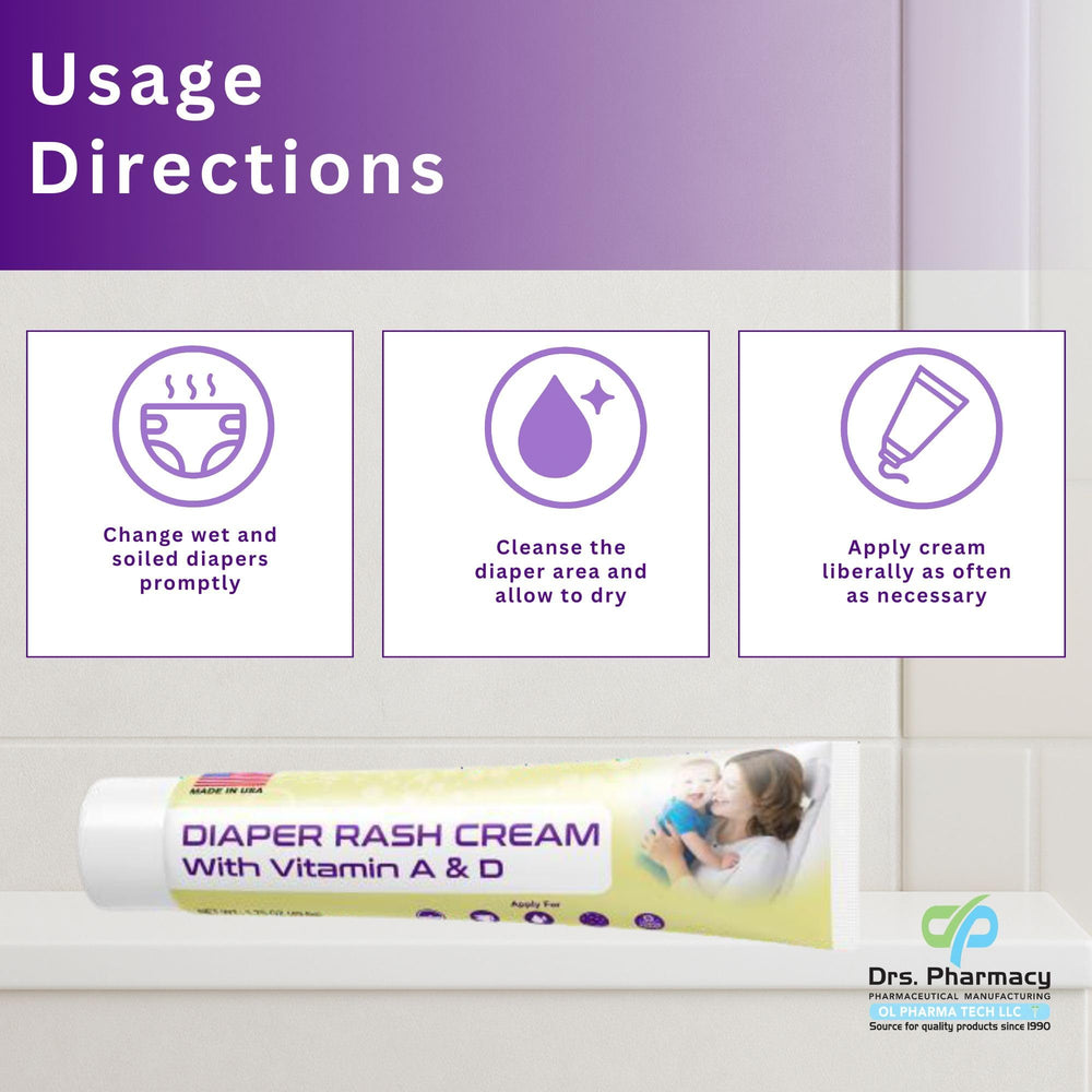 Drs. Pharmacy Diaper Rash Cream ingredients lanolin and vitamins are visible.