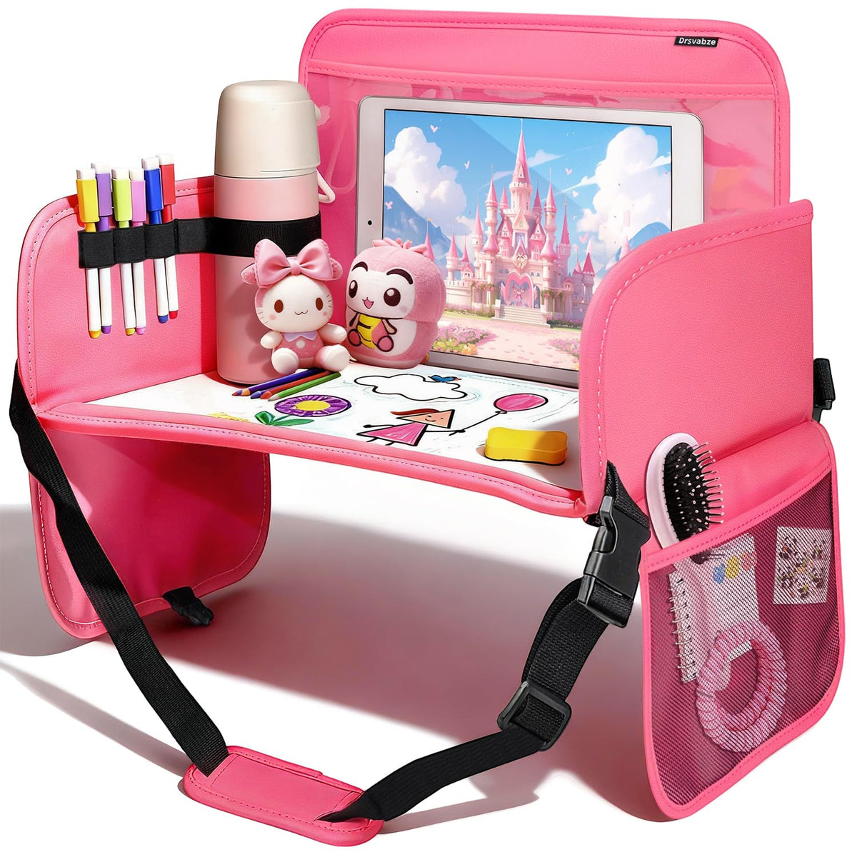 Drsvabze leather kids travel tray on car seat with raised edges for stability