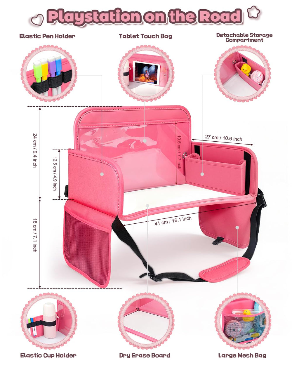 Drsvabze pink leather travel tray close-up showing waterproof surface