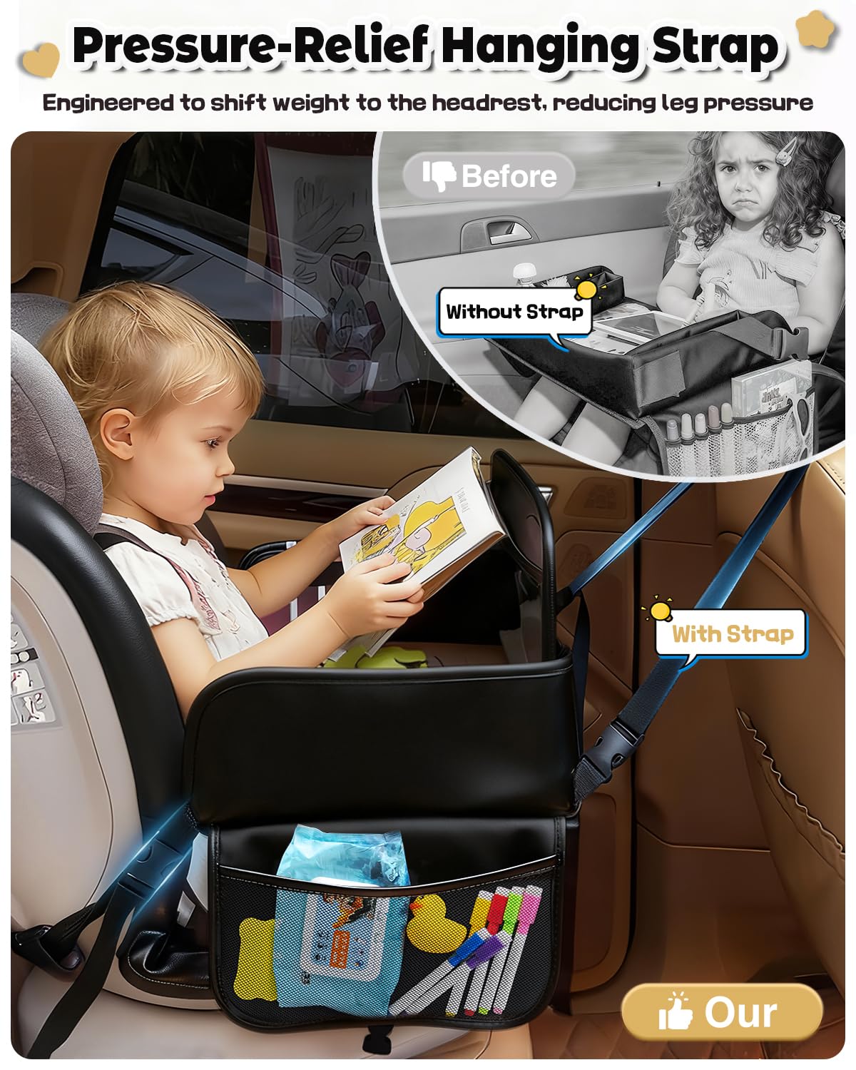 Drsvabze Tray's strap system allows secure mounting on most seats