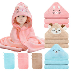 DRUNSPD S hooded pink towel keeps baby warm and dry after baths.