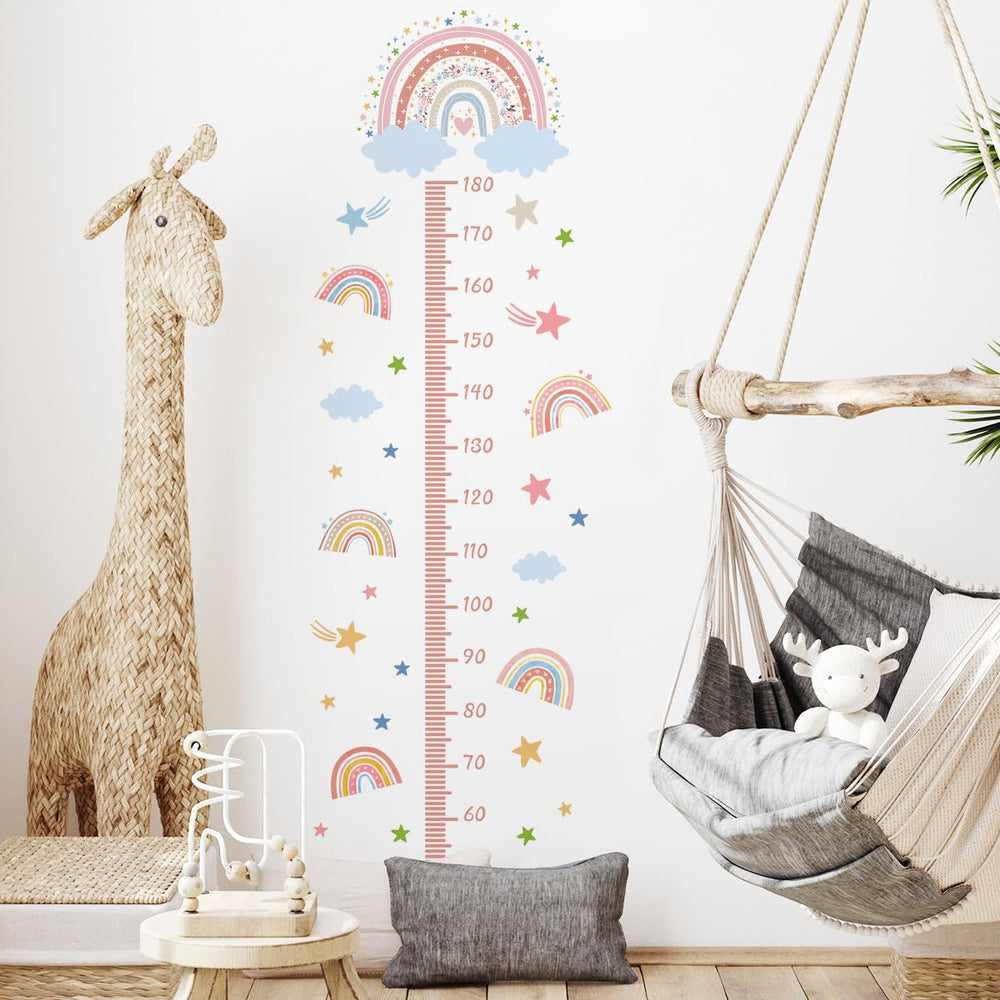 DRWSSR 3D cartoon height growth chart pink rainbow wall decal illustrates height milestones for kids
