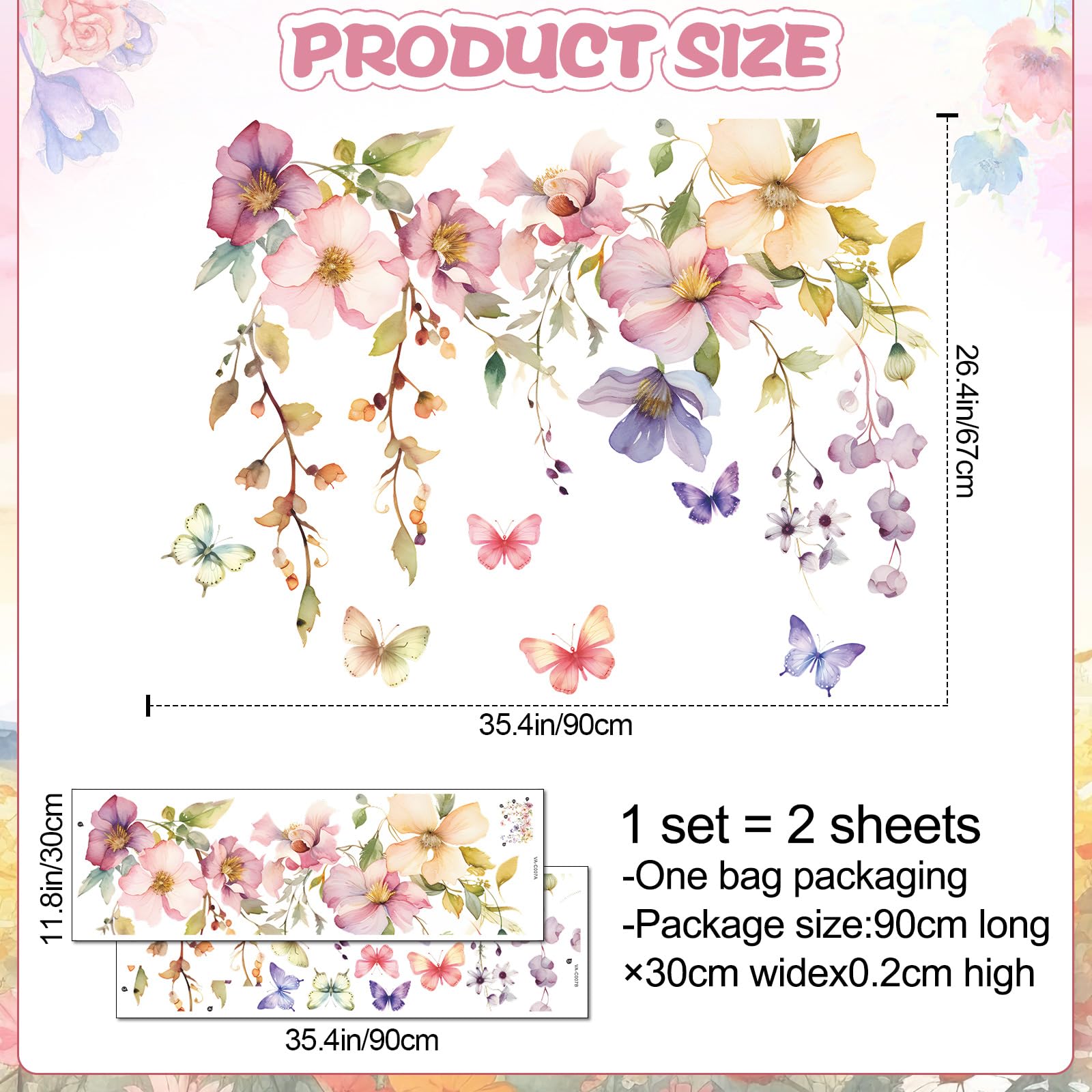 DRWSSR Colorful Flowers and Vines Decal brightens walls without damage.