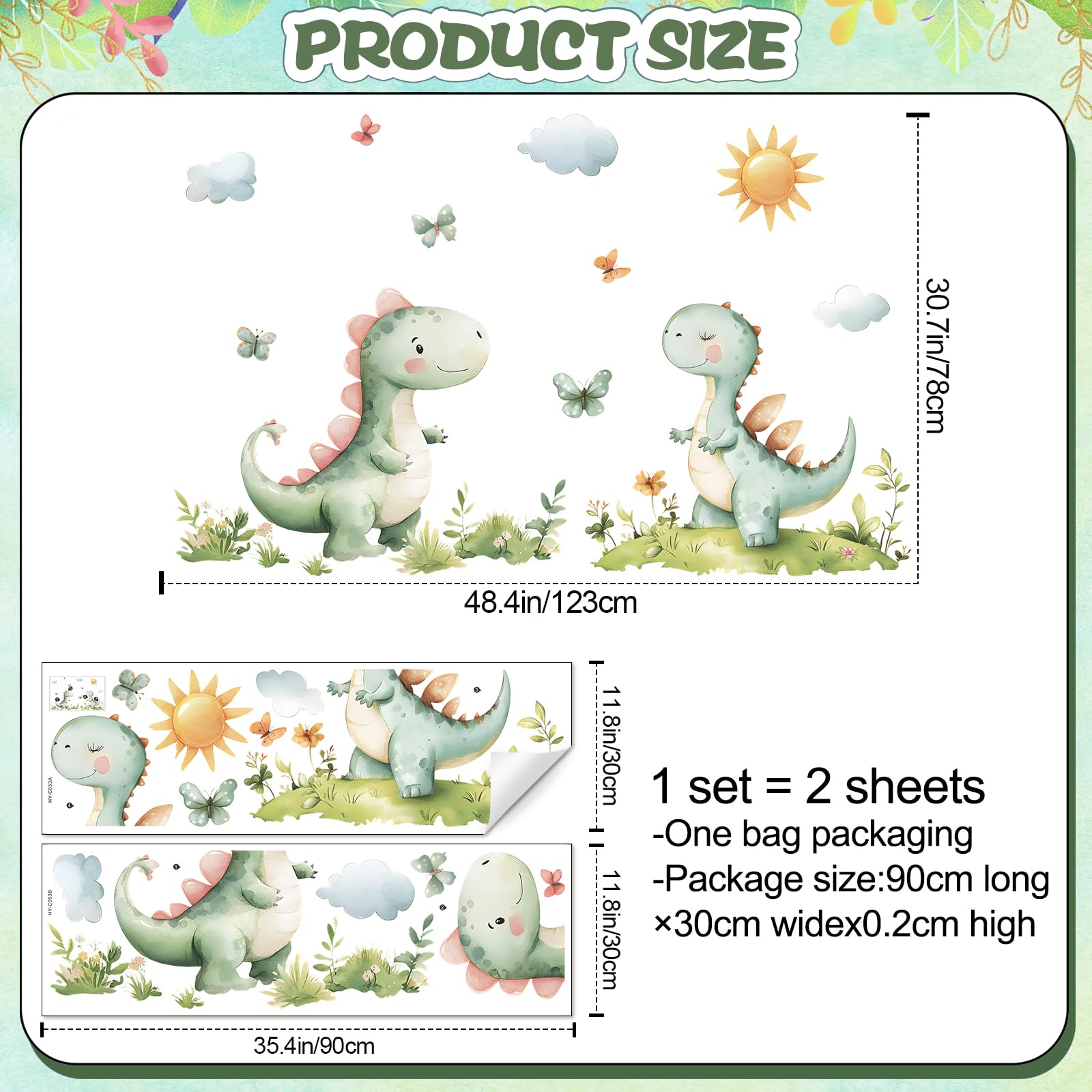 DRWSSR dinosaur butterflies wall decal creates whimsy and easy DIY accents.
