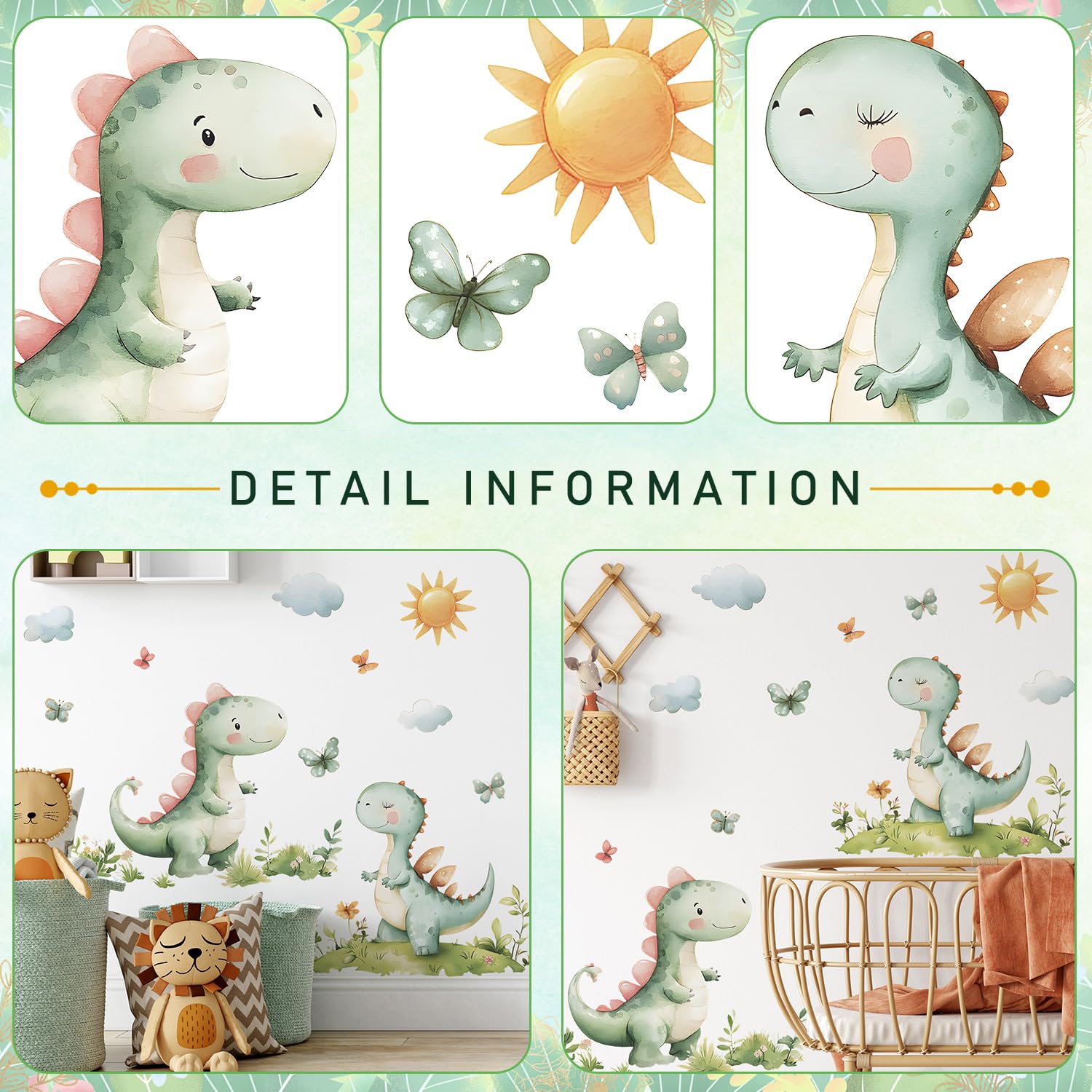DRWSSR dinosaur flowers wall decal injects color and imagination into kids' spaces.