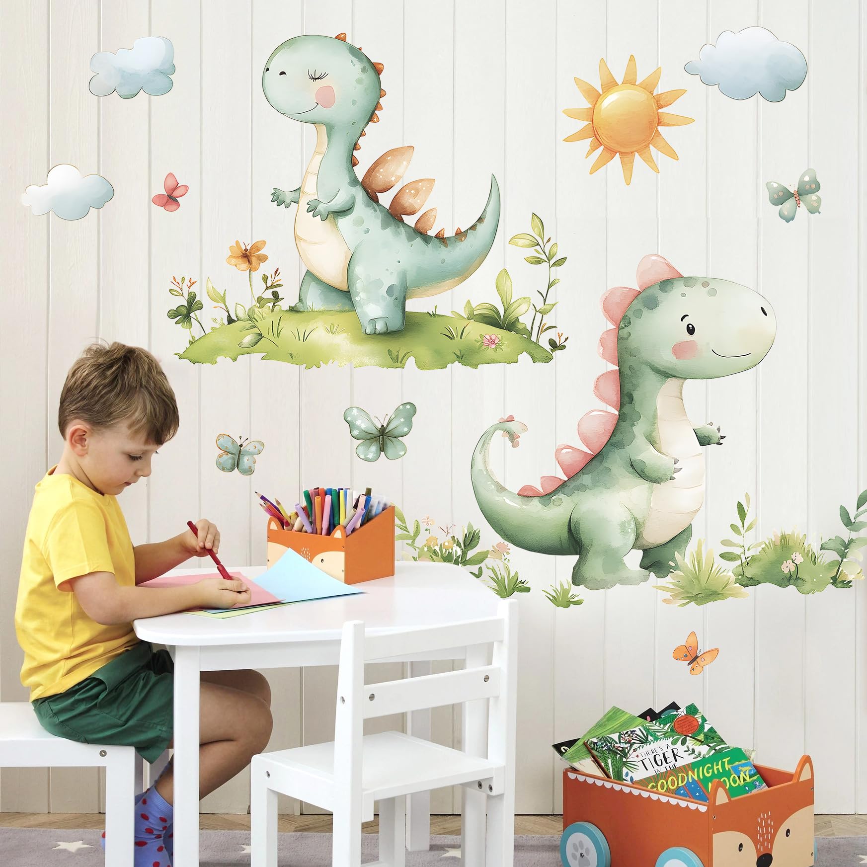 DRWSSR dinosaur green plants wall decal freshens bedrooms and play areas.