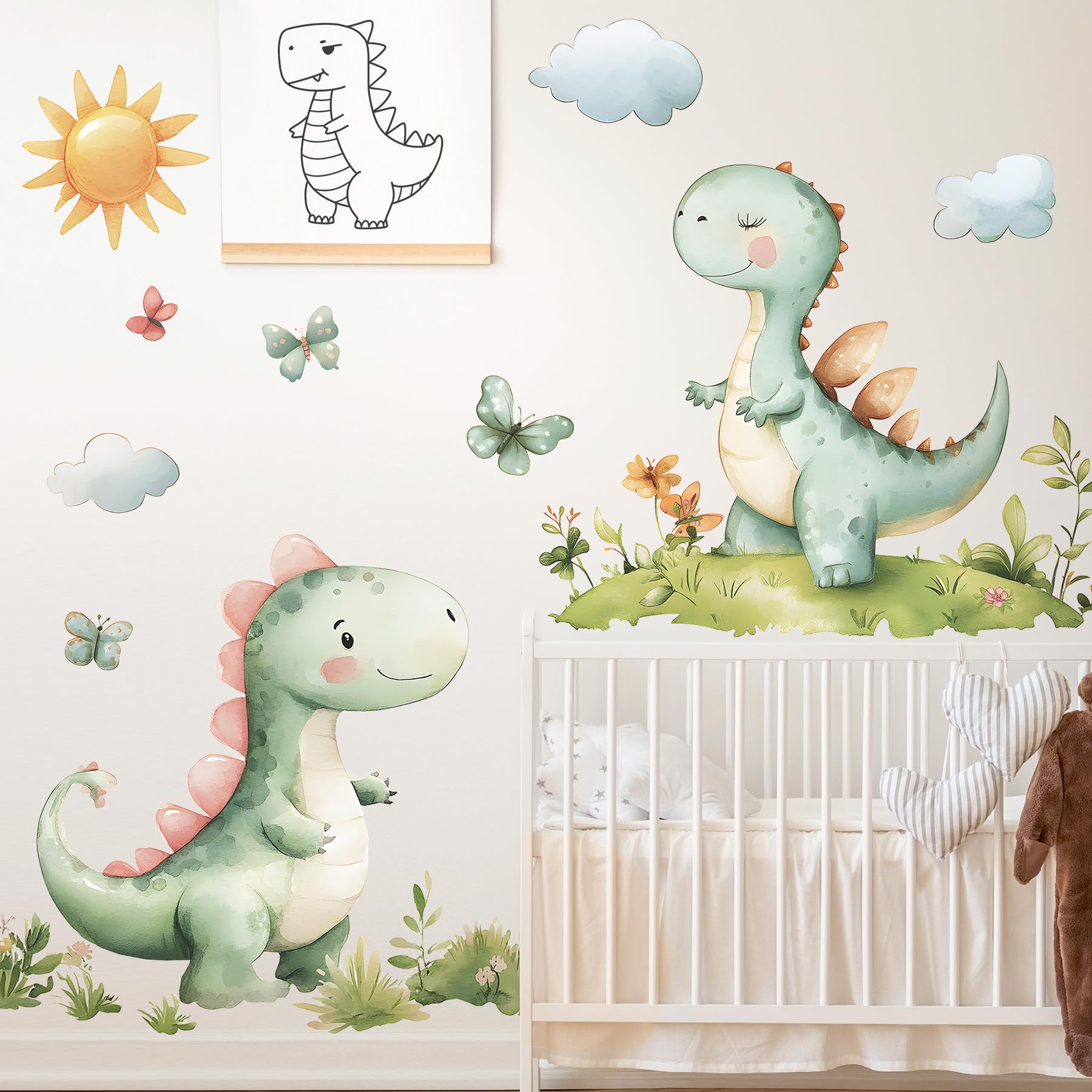 DRWSSR dinosaur kidroom scene wall decal lets kids arrange their own layout.