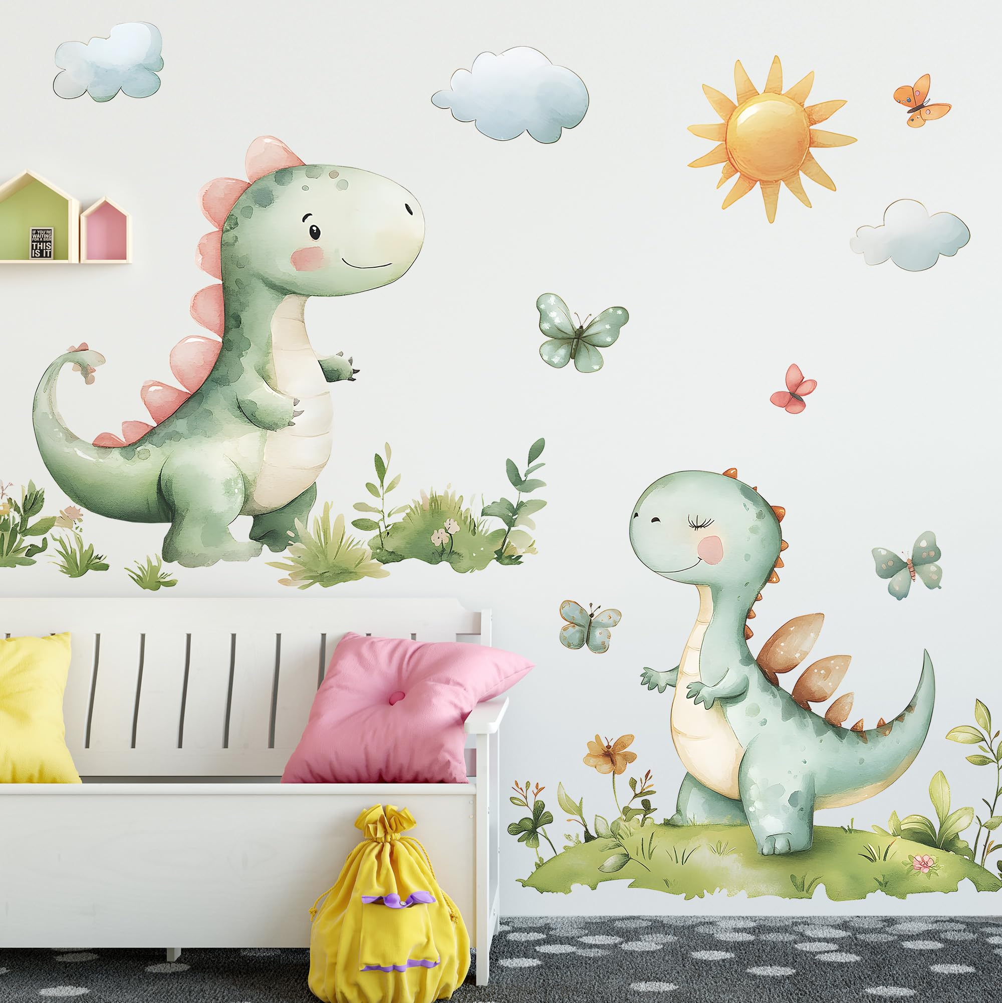 DRWSSR dinosaur stair hallway decal brightens daily routes and entryways.