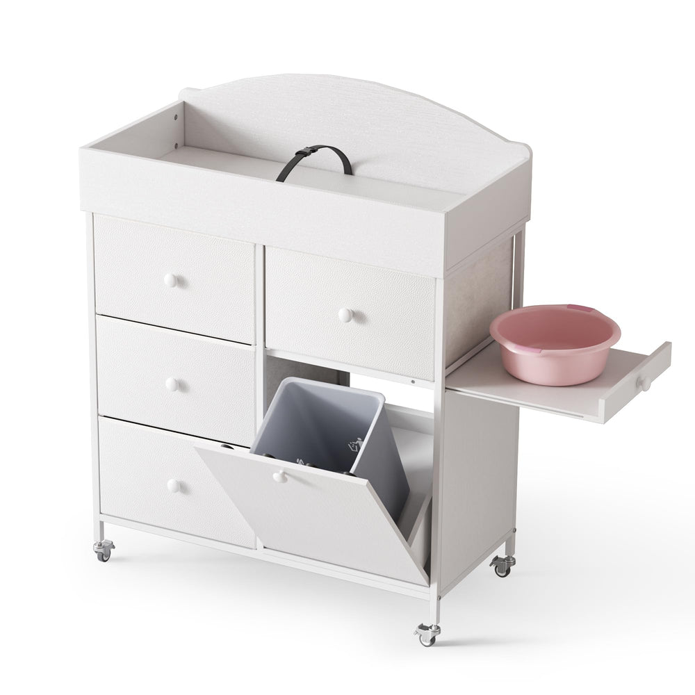 DTK Baby Dresser with Changing Table Top in white, offering convenient diaper changes within reach.
