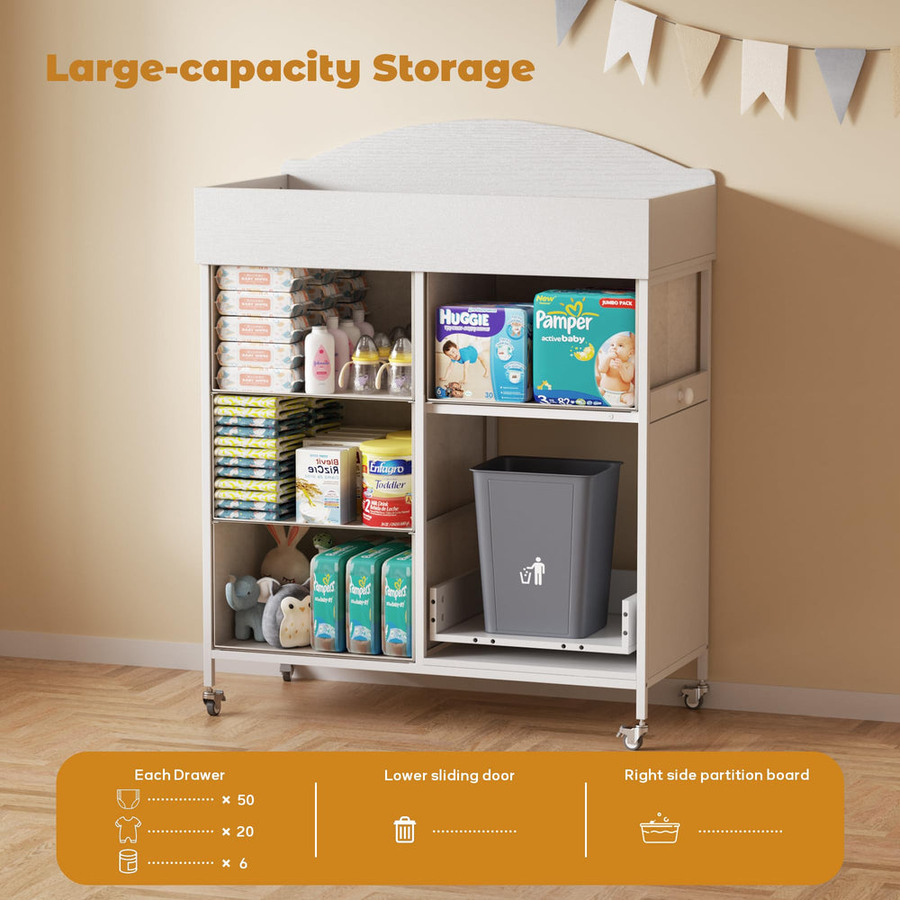 DTK ergonomic height eases diaper changes and back strain.