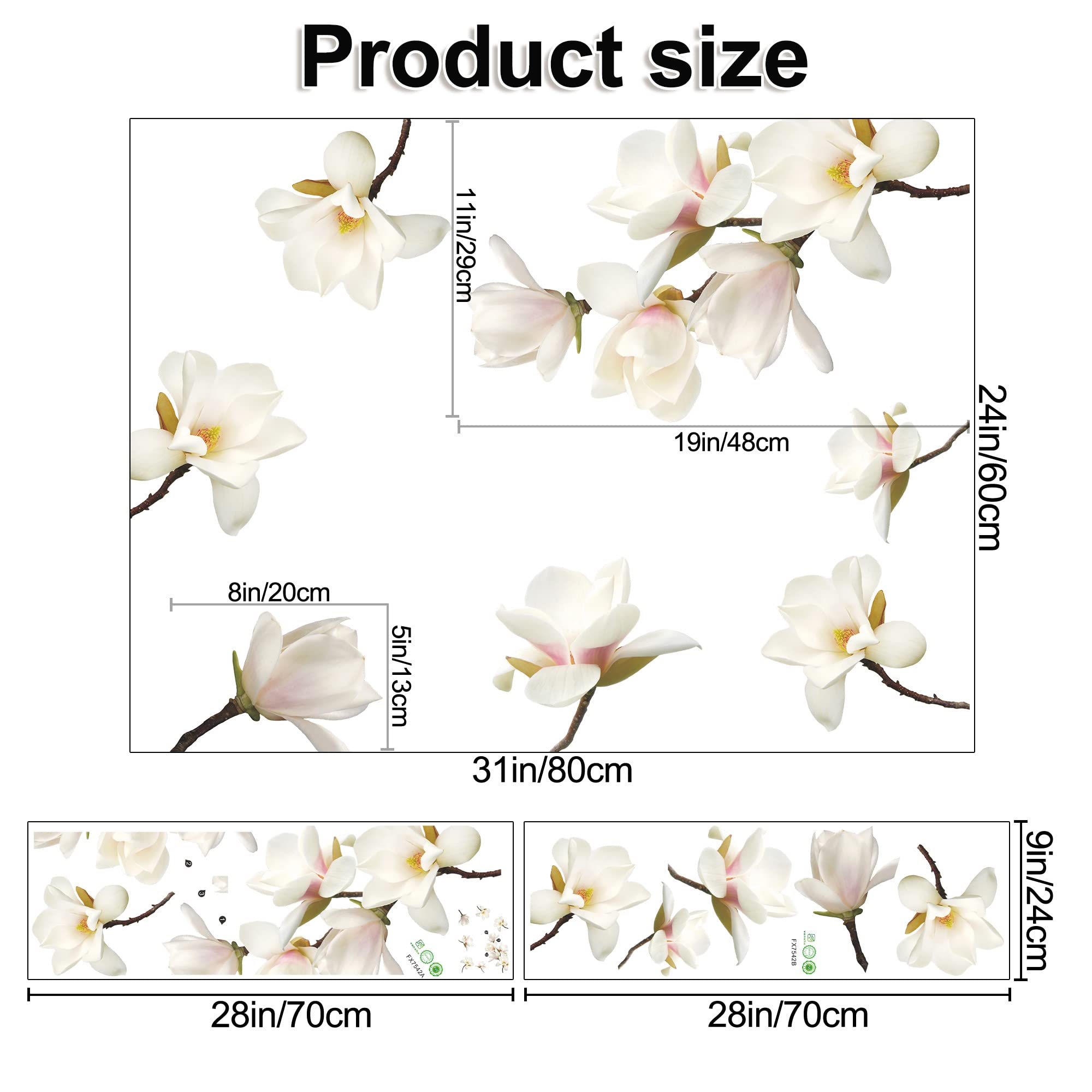 DTLIFEK 3D magnolia floral wall stickers in a bright space