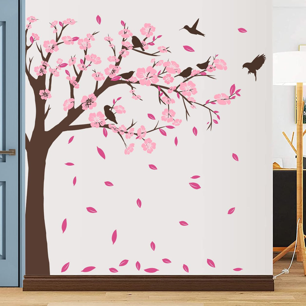 DTLIFEK pink petals tree wall sticker enhances room ambiance with soft color.