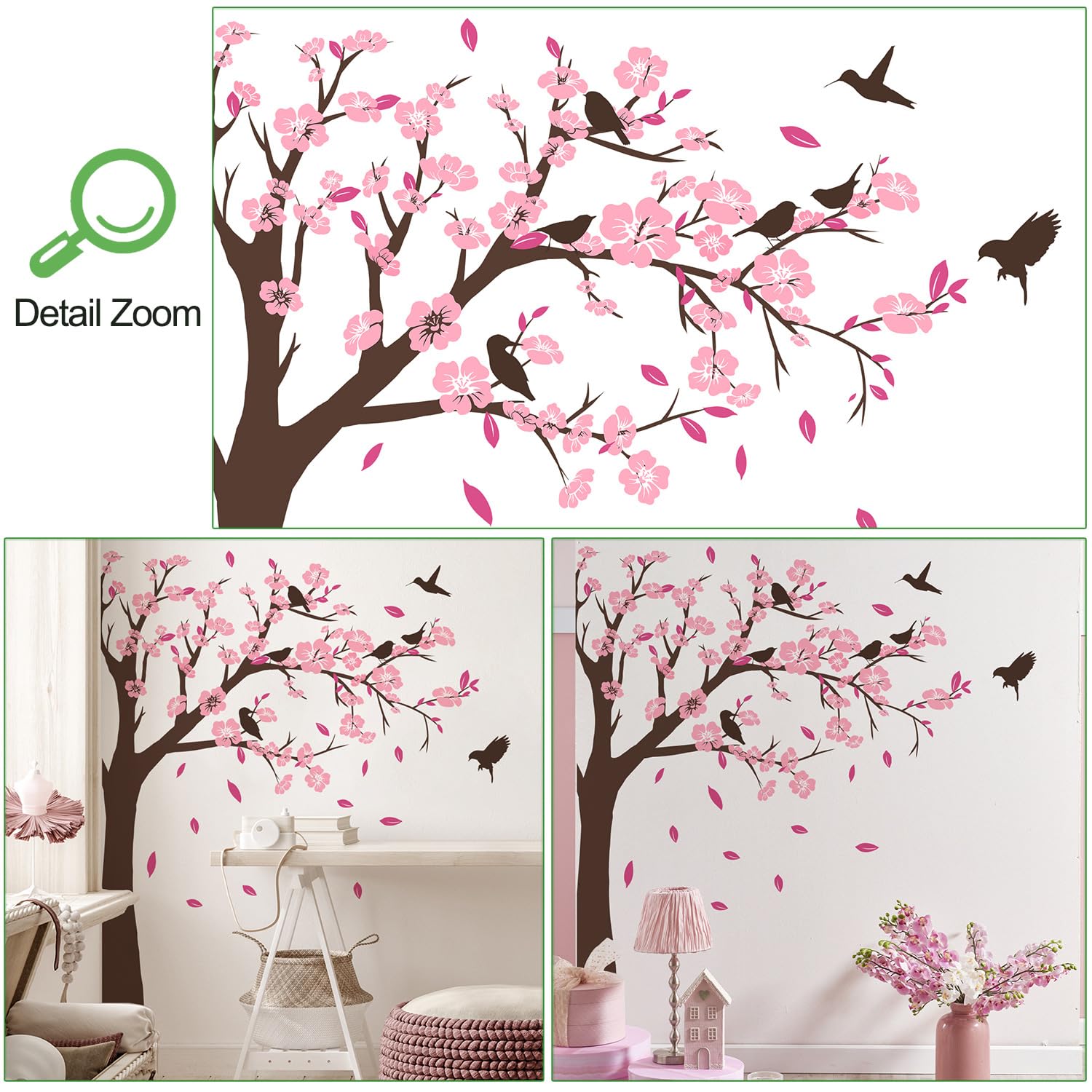 DTLIFEK cherry blossom tree wall sticker brings whimsical scenery to bedrooms and playrooms.