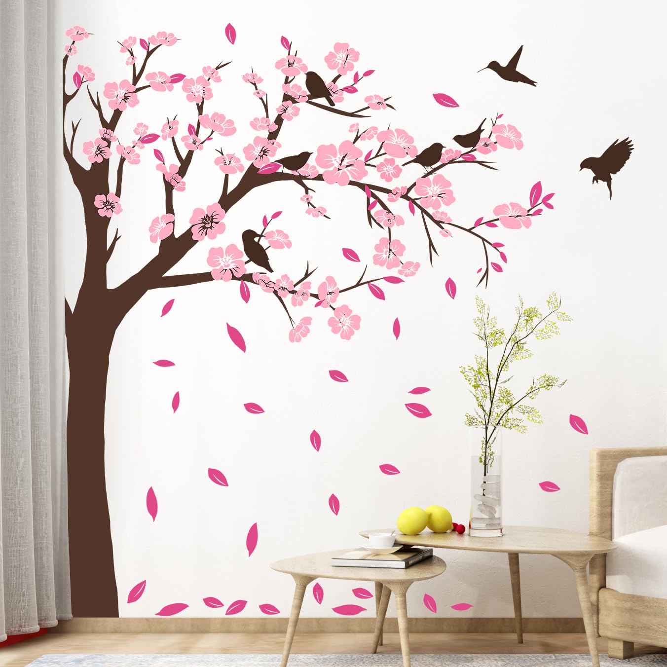 DTLIFEK cherry blossom tree wall sticker adds color and charm to any smooth wall.