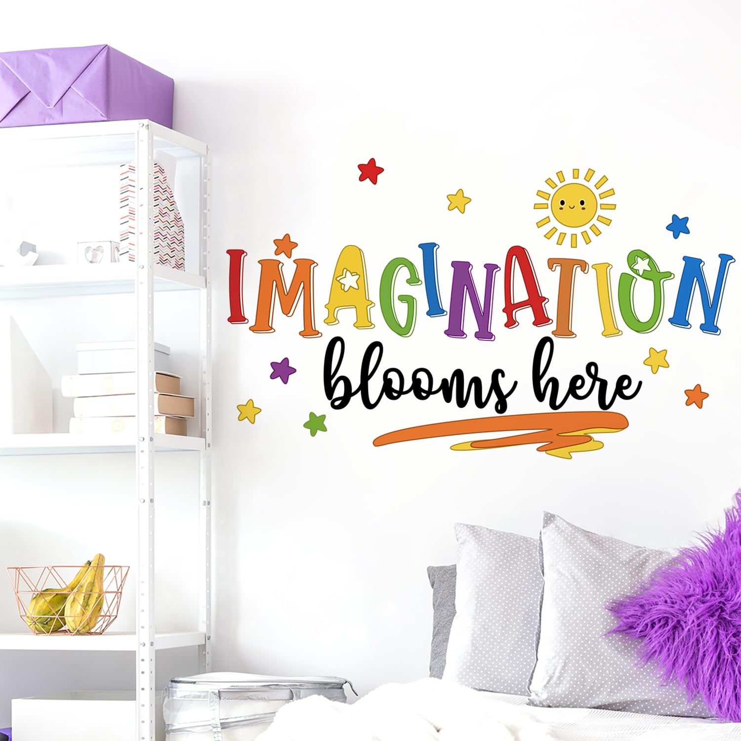 Classroom inspiration decals encourage creative activities during free time.