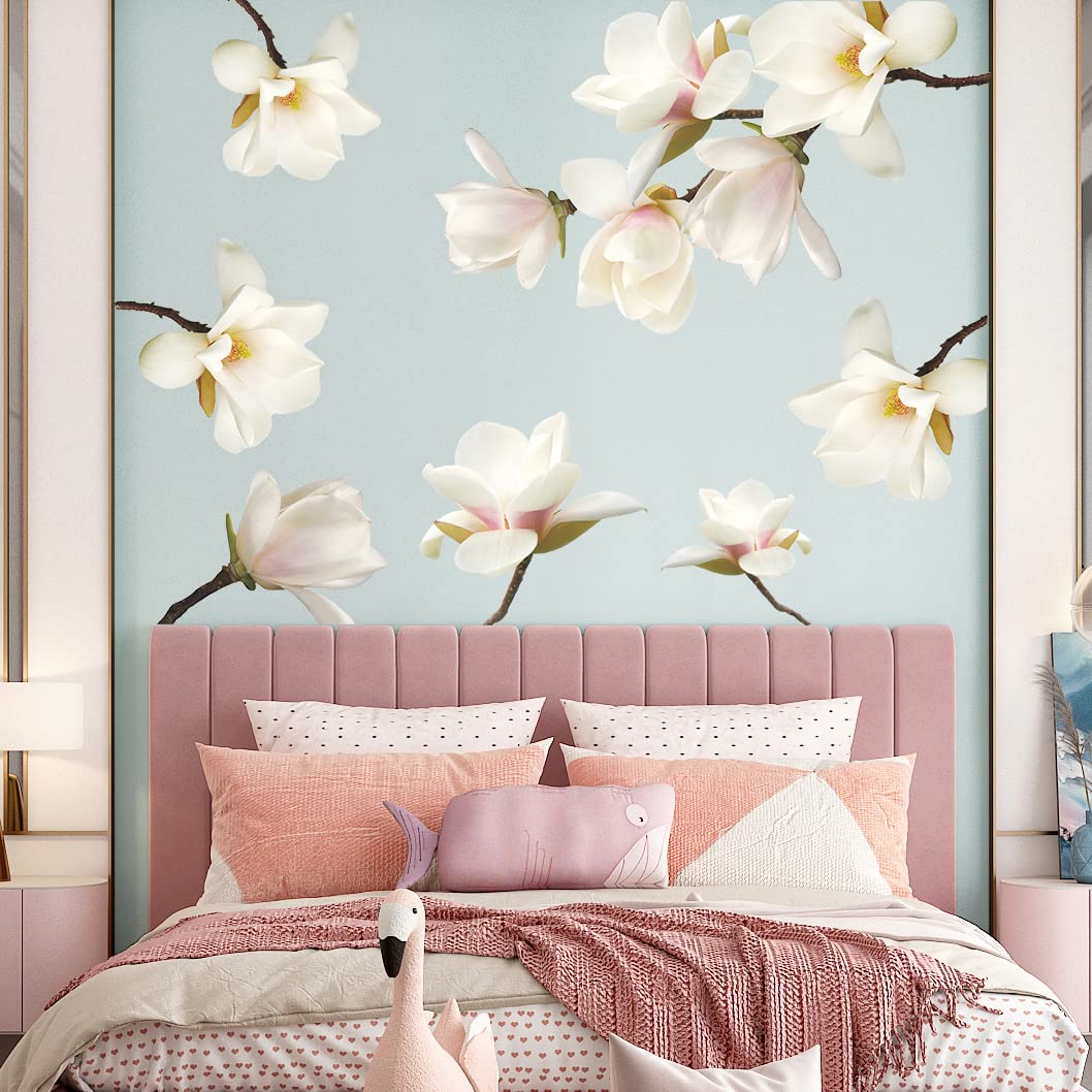 DTLIFEK magnolia wall decal enhances a kid's room with white blooms