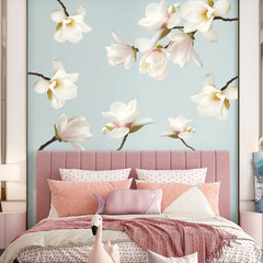 DTLIFEK magnolia wall decal enhances a kid's room with white blooms