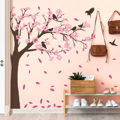 DTLIFEK pink flower tree wall decal adds soft charm to nursery walls and is easy to reposition.