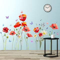 DTLIFEK red poppy wall decal with daisies and butterflies brightens kids' rooms.