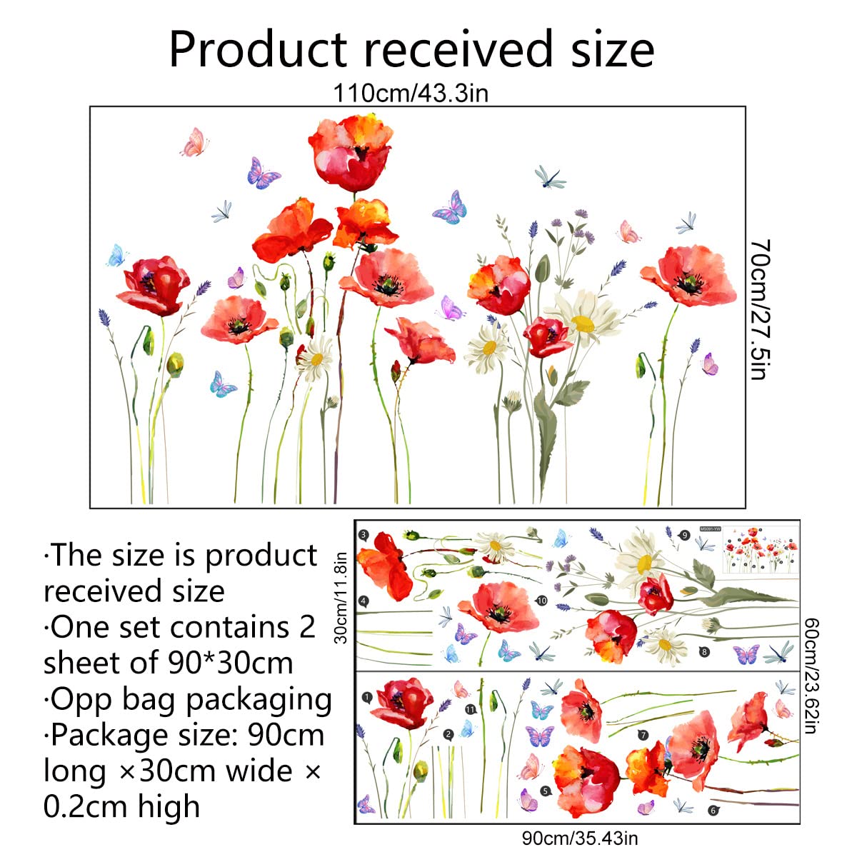 DTLIFEK red-poppy-wall-decal-daisy-butterflies-02 adds whimsy to playrooms and nurseries.