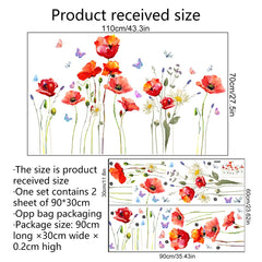 DTLIFEK red-poppy-wall-decal-daisy-butterflies-02 adds whimsy to playrooms and nurseries.