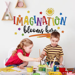 Sun and stars wall art adds whimsical charm to nursery or classroom walls.