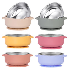 Dualshine 6-color baby bowls with suction on table for mess-free feeding