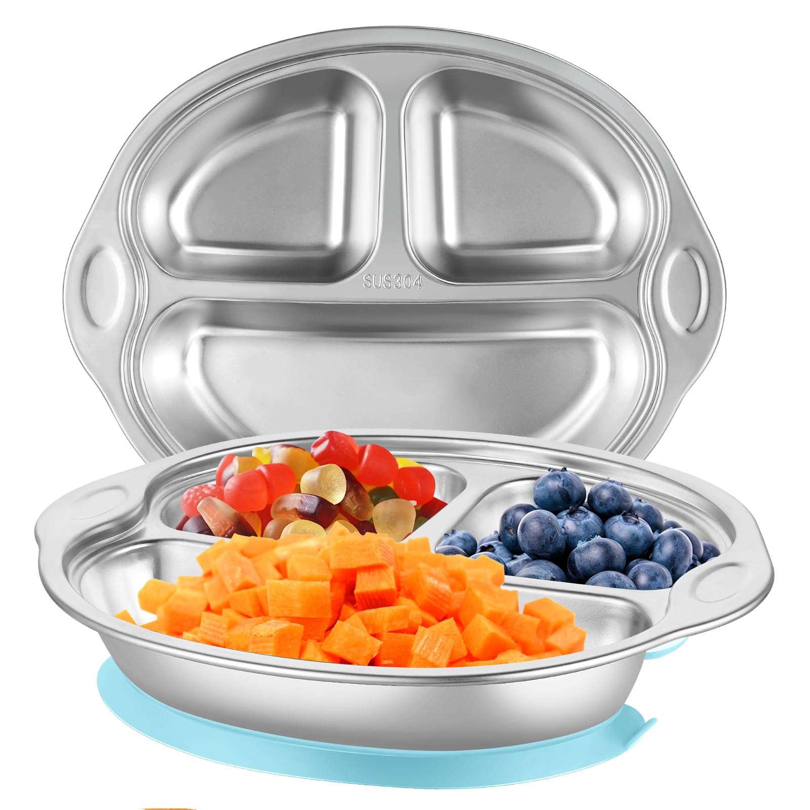 Dualshine blue suction plate overview showing the plate's sturdy stainless steel body.
