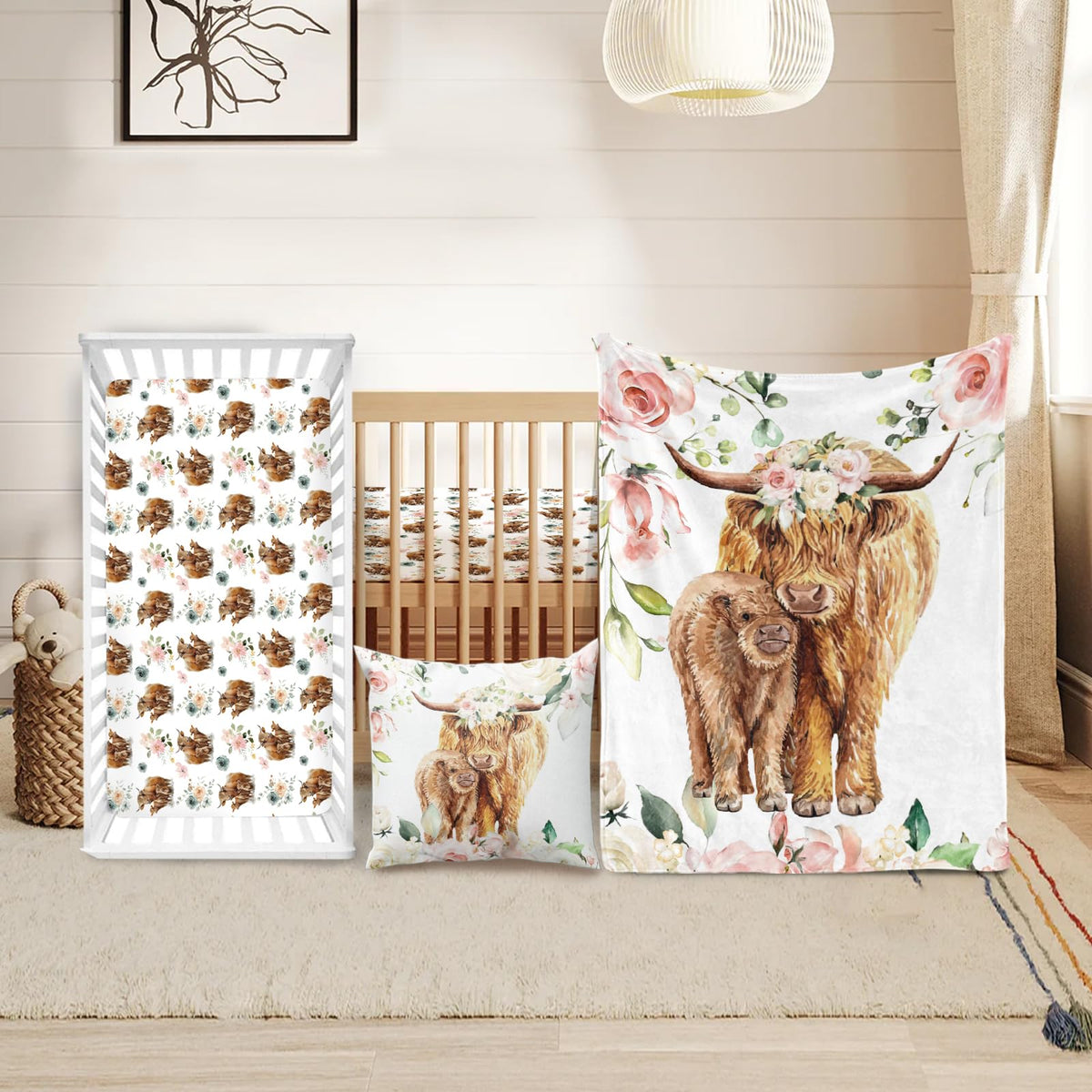 Duckbe Highland Cow crib bedding set, cozy design for newborn nurseries