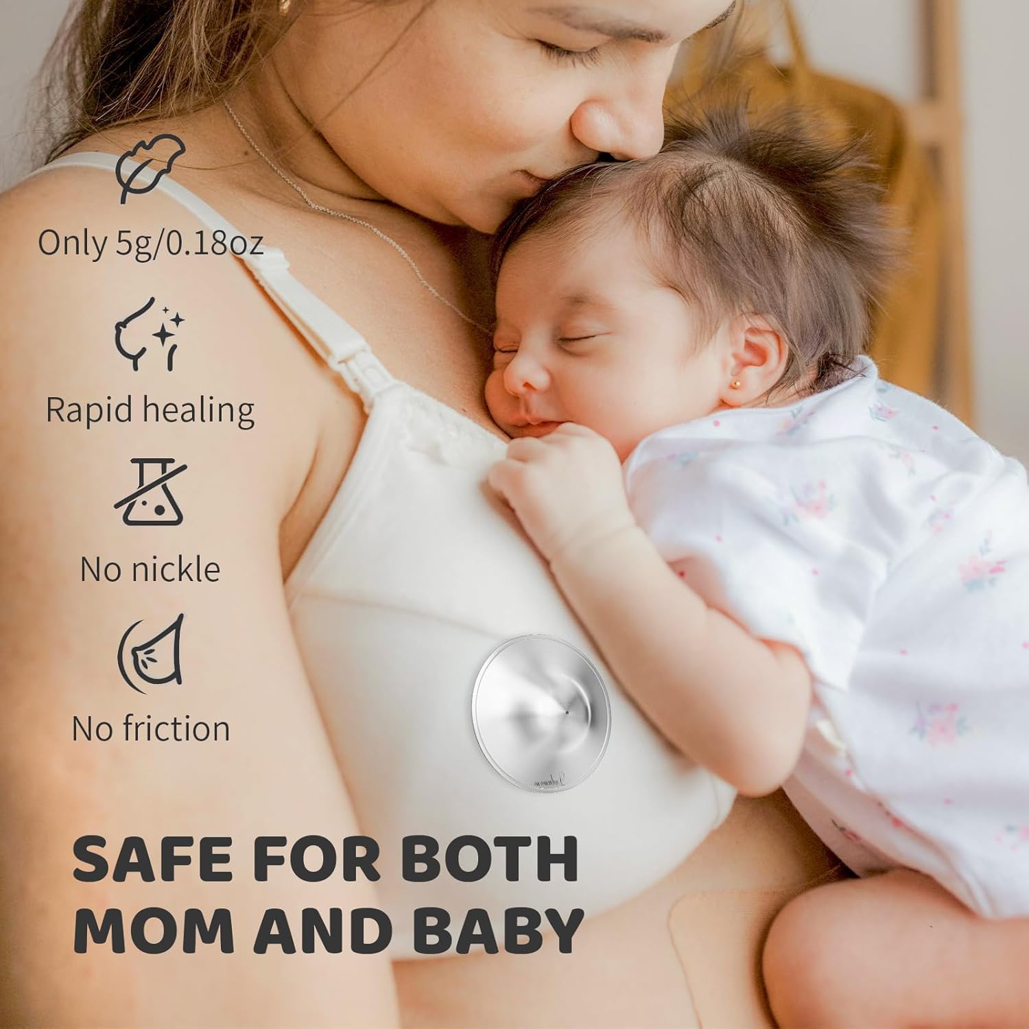 Dudumom Original Silver Nursing Cups use hypoallergenic material for sensitive skin.
